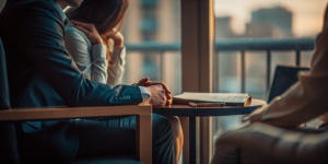 Wrongful death attorney discussing a case with a family.