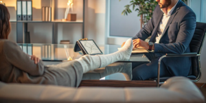 Slip and fall accident attorney discussing an injury claim with a client.