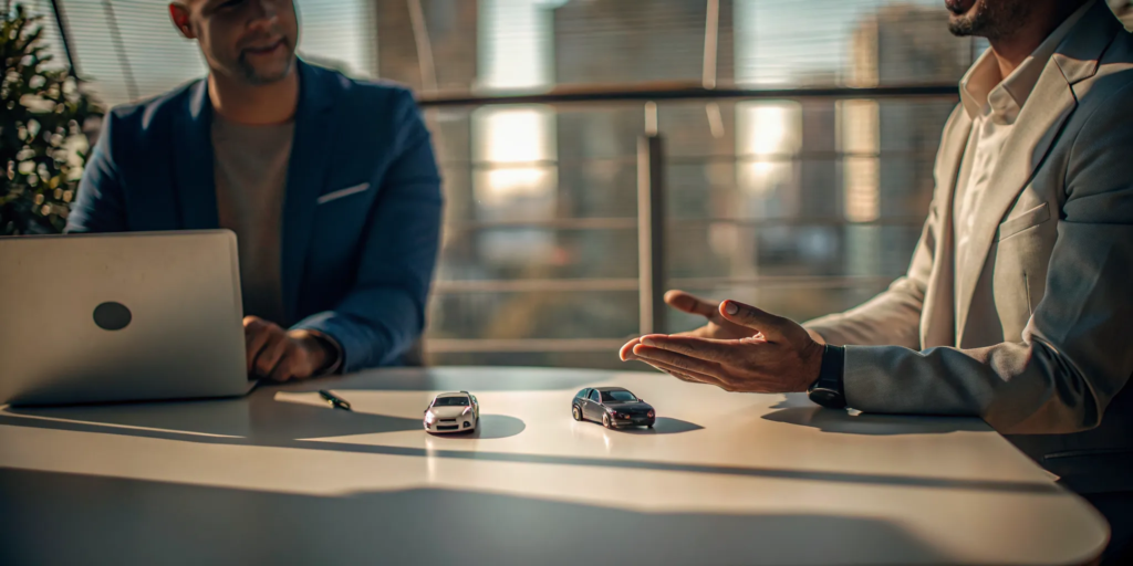 Car crash lawyers reviewing case details during a free consultation.
