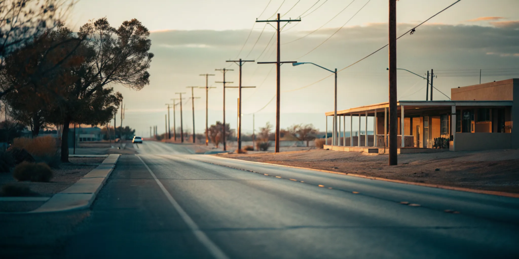 New Mexico roadside at dusk after a suspected drunk driving crash