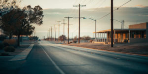 New Mexico roadside at dusk after a suspected drunk driving crash