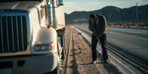 Investigators documenting evidence near a semi truck on a New Mexico highway