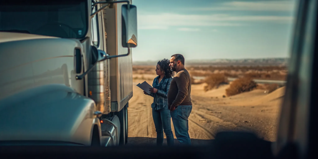 New Mexico highway with a semi truck at sunset, representing commercial trucking on Southwestern roads