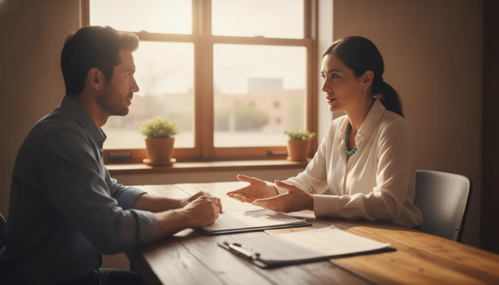 Attorney discussing an insurance bad faith claim with a New Mexico injury victim