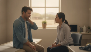 New Mexico car accident survivor discussing delayed injury symptoms with a healthcare professional