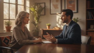 New Mexico insurance attorney discussing a claim with a client
