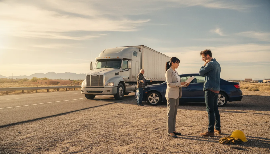 Truck crash lawyers reviewing evidence after a New Mexico highway collision