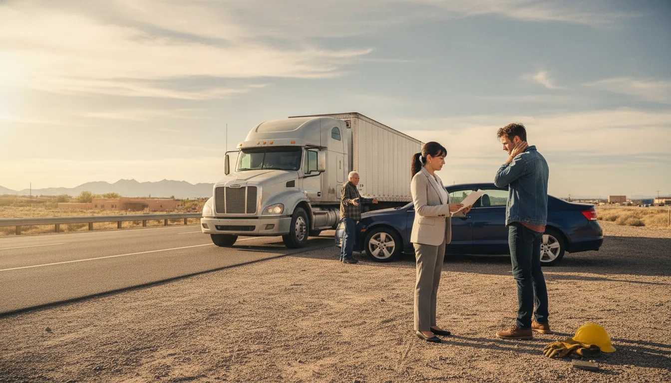 Truck crash lawyers reviewing evidence after a New Mexico highway collision