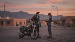 Albuquerque motorcycle accident lawyer discussing a crash with an injured rider