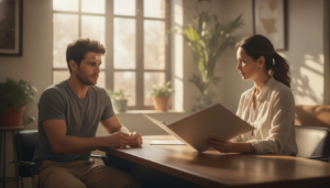 Injured New Mexico worker discussing a workplace injury with an attorney